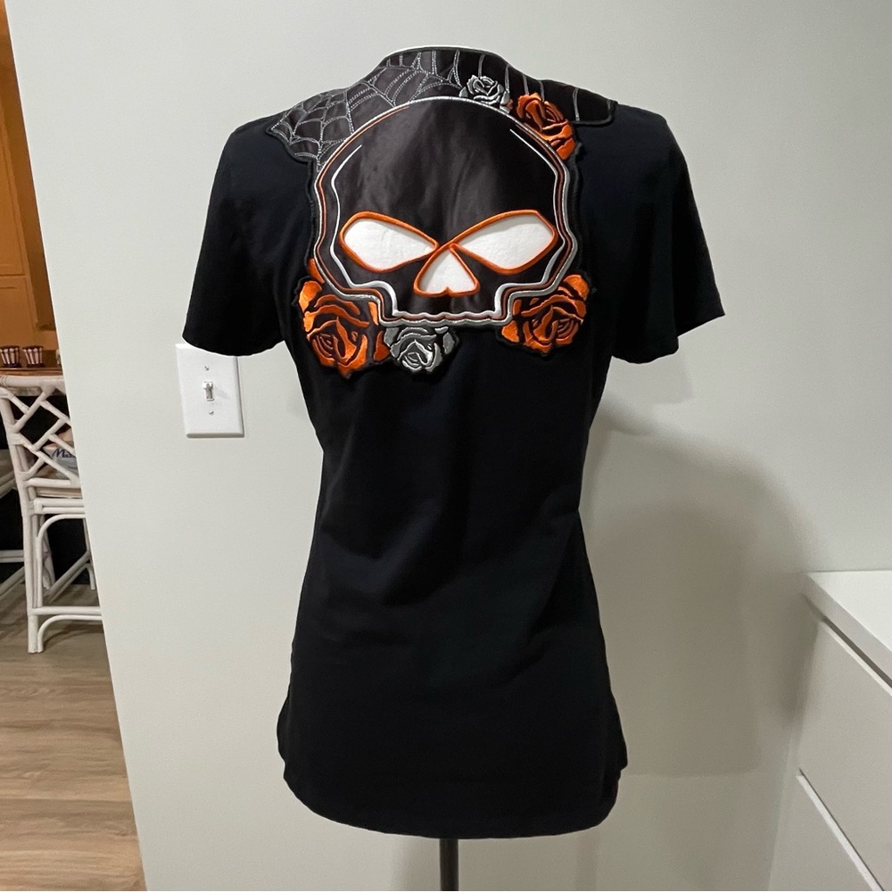 Harley Davidson Cutout Skull Motorcycle Biker Ride Hog Fitted Tee